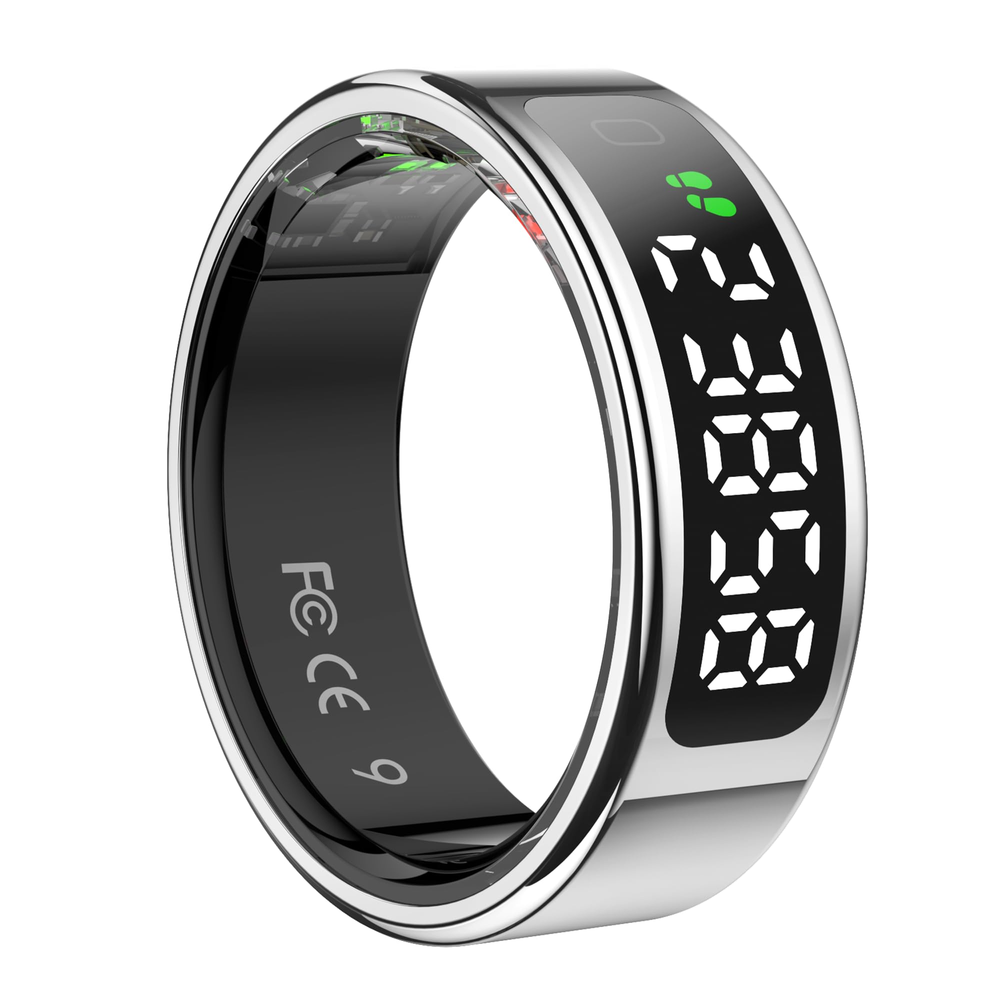 Telezim Smart Ring Health Tracker Titanium Silver Round Design Touch Screen Bluetooth Connectivity Water Resistant Health Monitoring for