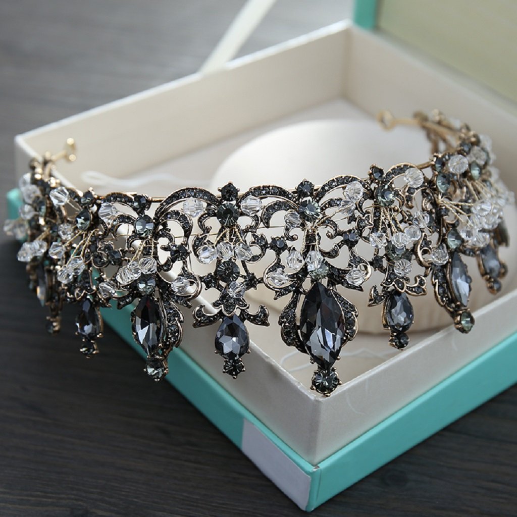 Vintage Headband Rhinestone Crystal Crown Bridal Tiara for Women and Girls Retro Gold 1