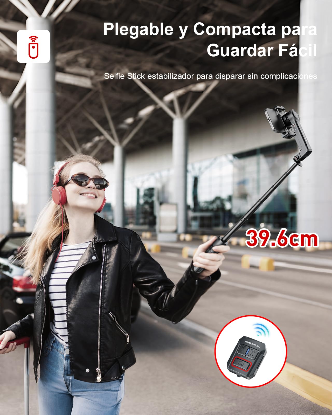 KOSCHEAL A10 Estabilizador para Smartphones,2-Axis Estabilizador de Movil con Luz de Relleno y Trípode con Mando Inalámbrico Rotación Automática de 360°Modo de Escena, No App, para videoblogs y TikTok