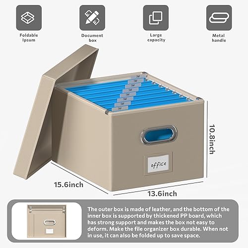 Miniatura 6 de Caja organizadora de archivos, cajas de archivos colgantes con tapas, caja de almacenamiento de archivos plegable con deslizamiento de metal, cajas