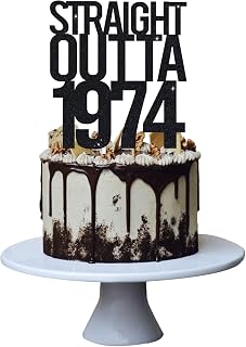 Straight Outta 1974 Cake Topper for 50th Men and Women Birthday Party ,Funny 50 and Fabulous Decoration,Handmade - Black