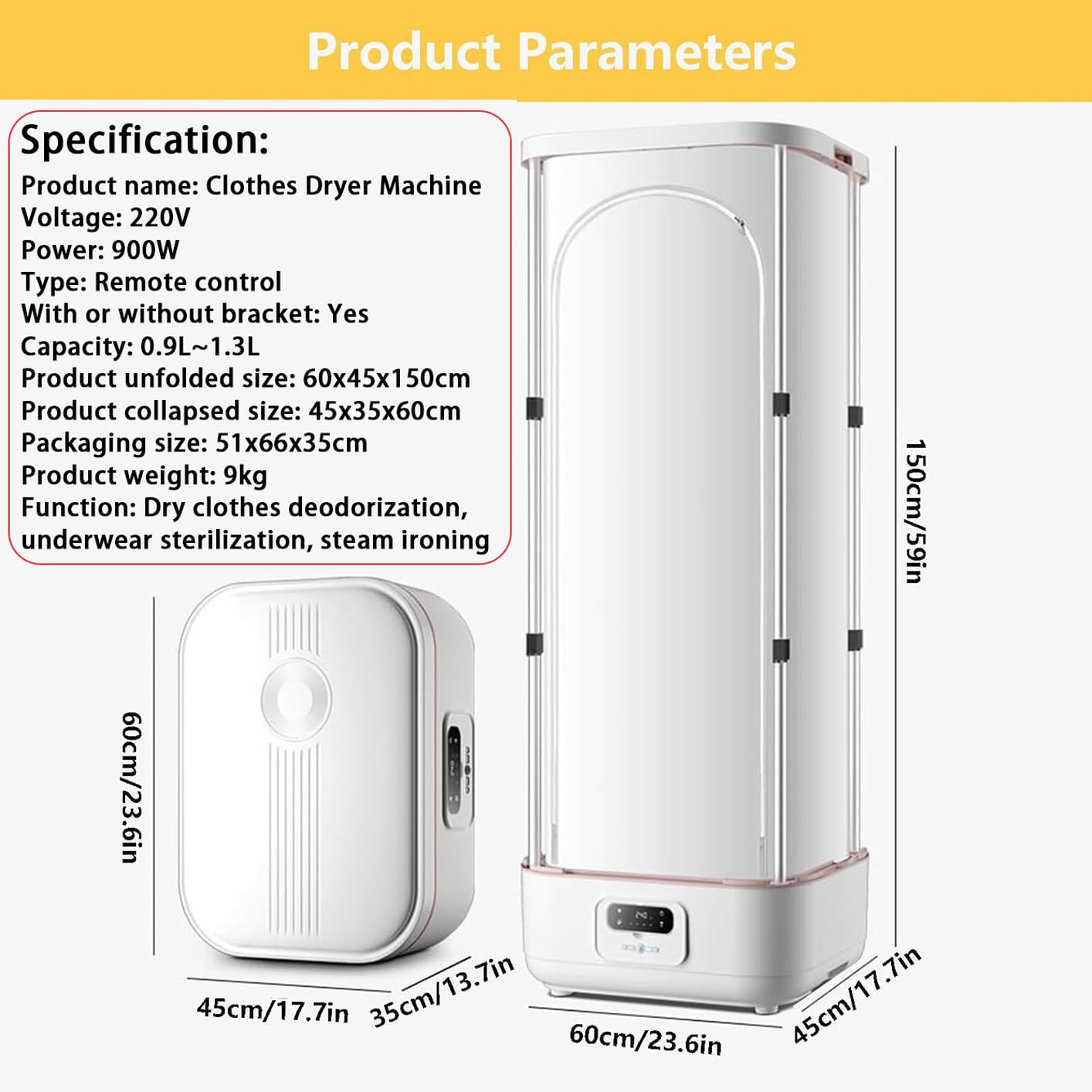 Generico Vaporiera Portatile per Indumenti, asciugatrice Automatica con Design Pieghevole per Una Stiratura Facile - Efficiente Ferro da Stiro Verticale per Una Rapida Cura dei Capi