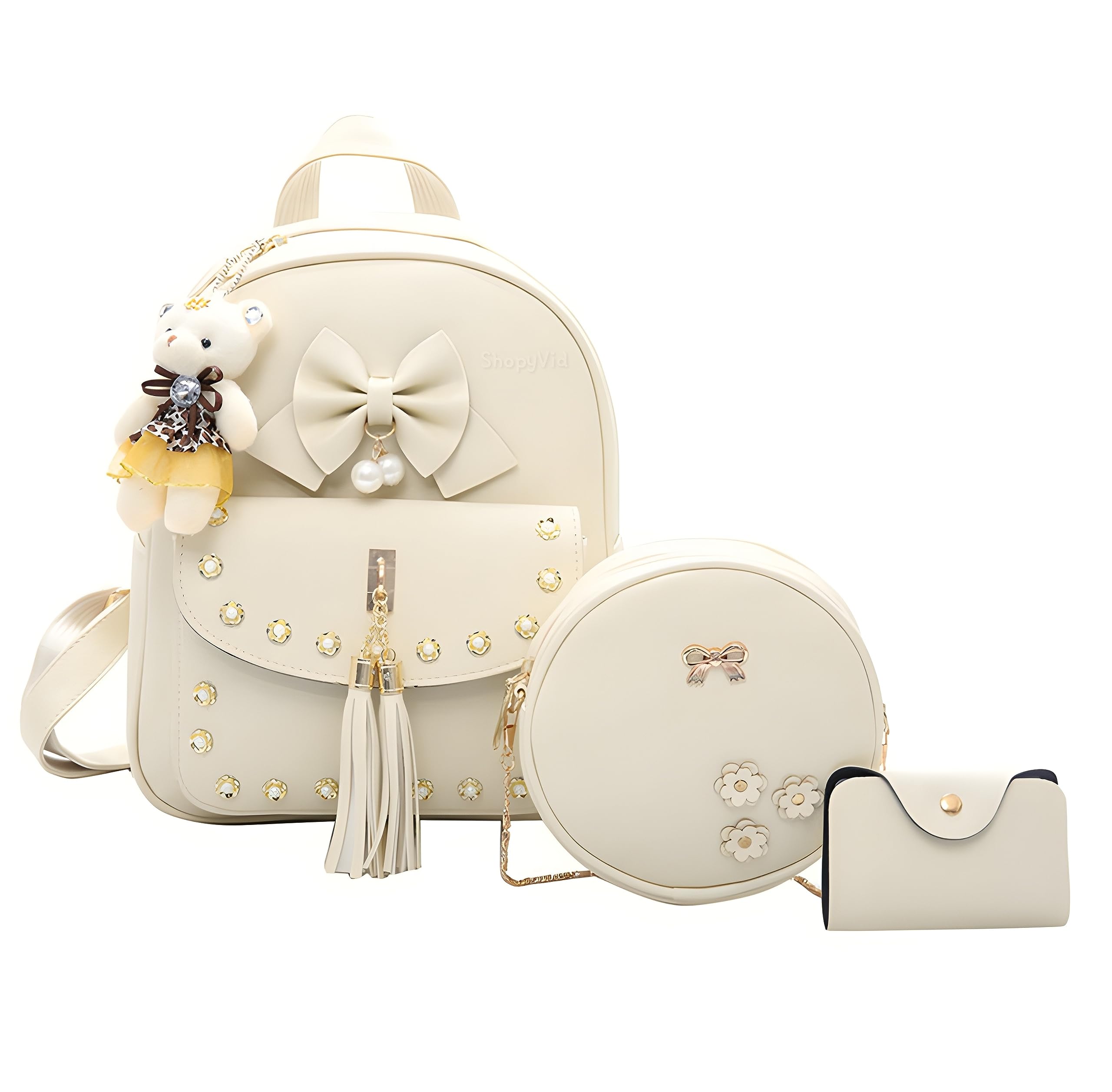 ShopyVid Girl’s 3 Pc Mini Backpack/Rakhi gift for sister/Rakhi gifts for sister/Gift for girls/Rakhi gift for kids Cream-12
