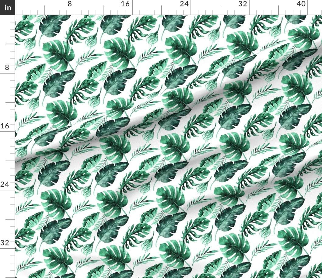 Spoonflower Fabric - Watercolor Tropic Jungle Summer Pattern Tropical Palm Monstera Leaves Printed on Cotton Poplin Fabric by The Yard - Sewing Shirting Quilting Dresses Apparel Crafts