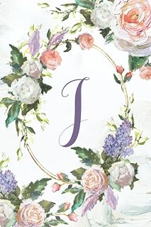 Journal Notebook - Letter Initial J - White & Pink Roses Floral Wreath Oil Paint Design: Personalized Softcover Gift for Women, Teens, Girls 6”x9”