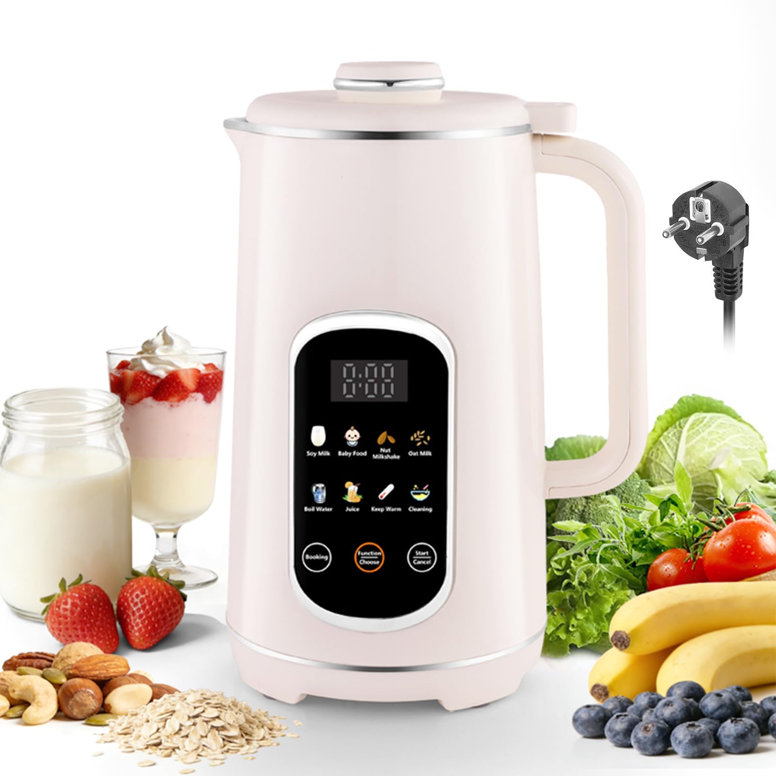 Machine à lait de noix 8 en 1 avec panneau tactile icône, machine à lait végétal 1200 ml avec auto-nettoyage, minuterie et fonction de maintien au chaud - Machine à lait de soja et d'avoine pour lait