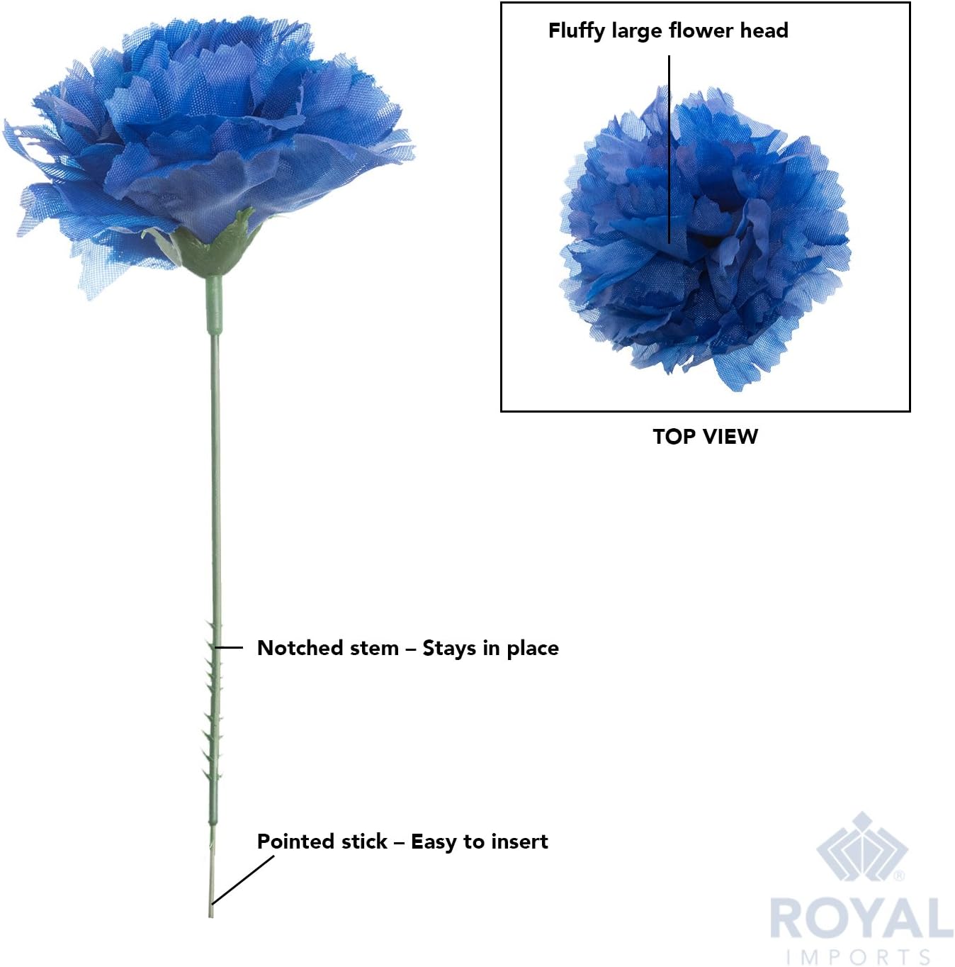 Royal Imports Artificial Carnations, Silk Faux Flowers, for Funeral Arrangements, Wedding Bouquets, Cemetery Wreaths, DIY Crafts - 100 Single 5" Stems - Royal Blue - Image 4
