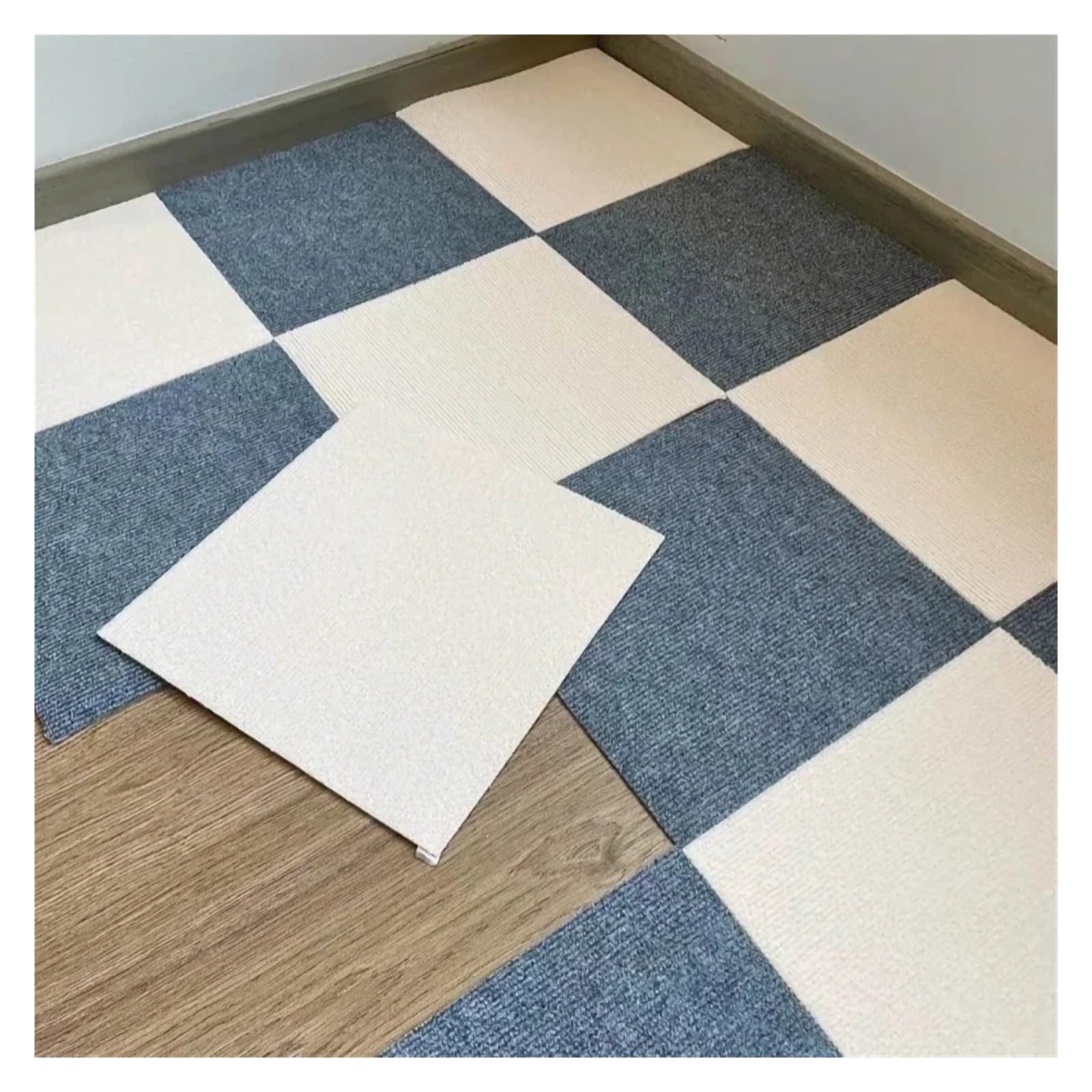 Dalles de Moquette Autocollantes, Dalles de Moquette Auto-adhésives Multicolores, 1/16 pièces, Carreaux Sol carrés, Bricolage(Greywhite-16pcs)