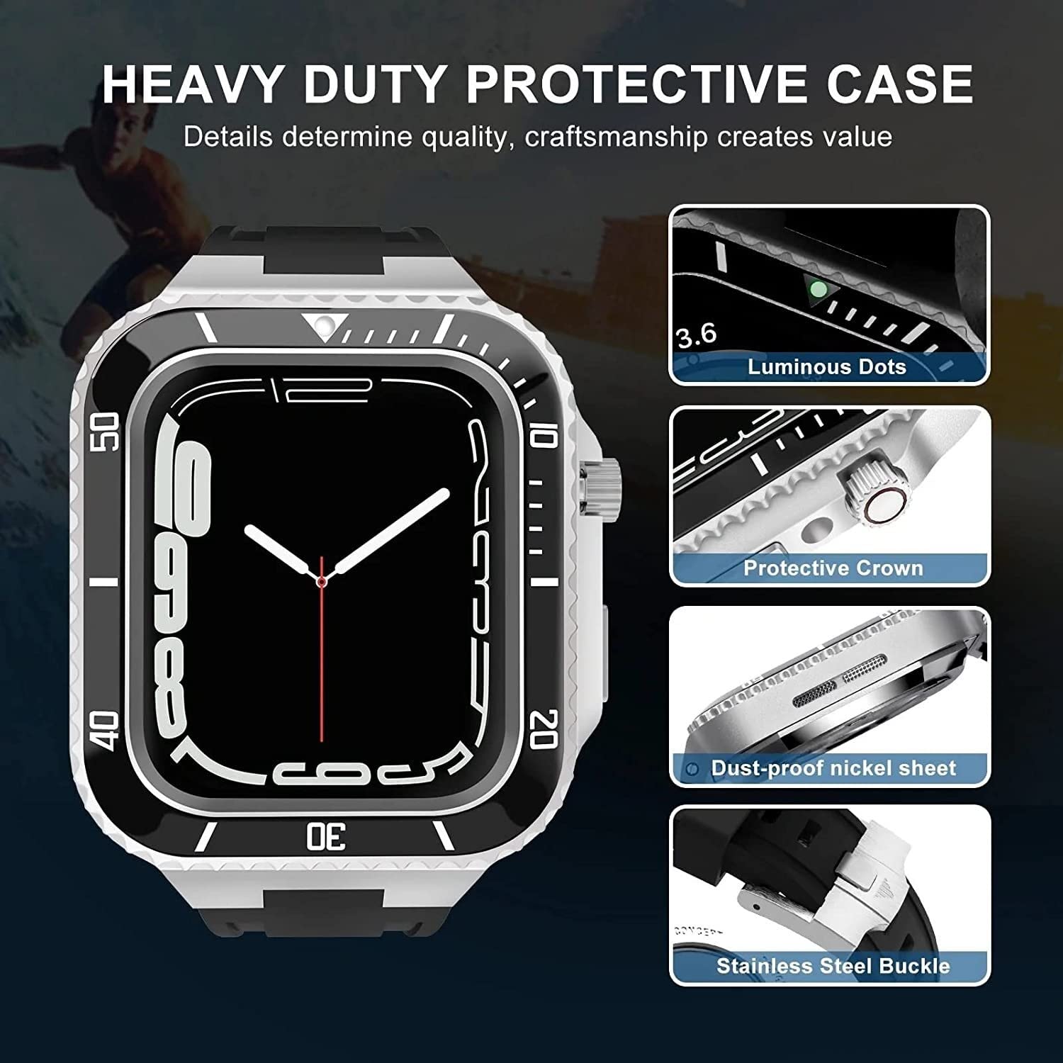 Modified Kit Metall-Uhrengehäuse mit Band, für Apple Watch Serie 8, 7, 44 mm, 45 mm, Edelstahl-Uhrenabdeckung + Armband, Nachrüst-Set, Zubehör, für iWatch 6, 5, 4, SE Serie