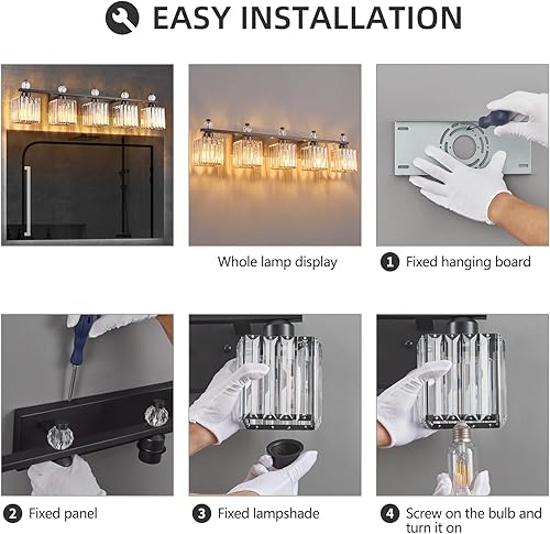 Miniatura 7 de Luces de tocador de 5 luces modernas de cristal arena negra para baño, accesorios de iluminación de tocador de baño de cristal sobre espejo