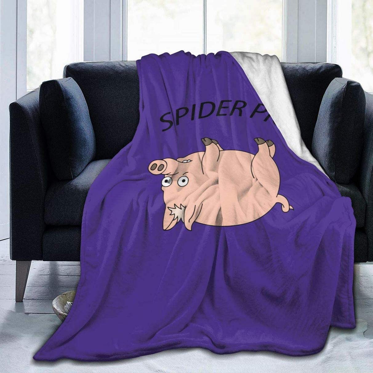 Hihelloh Spider Pig Fleece Blanket Plush Throw Fuzzy Super Soft Reversible Microfiber Flannel Blankets 80"X60"
