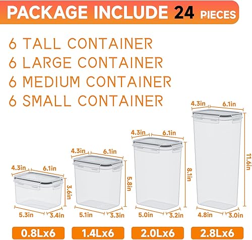 Miniatura 3 de Yieach Contenedores herméticos de almacenamiento de despensa, 24 piezas con etiqueta, recipientes herméticos de plástico sin BPA para almacenamiento