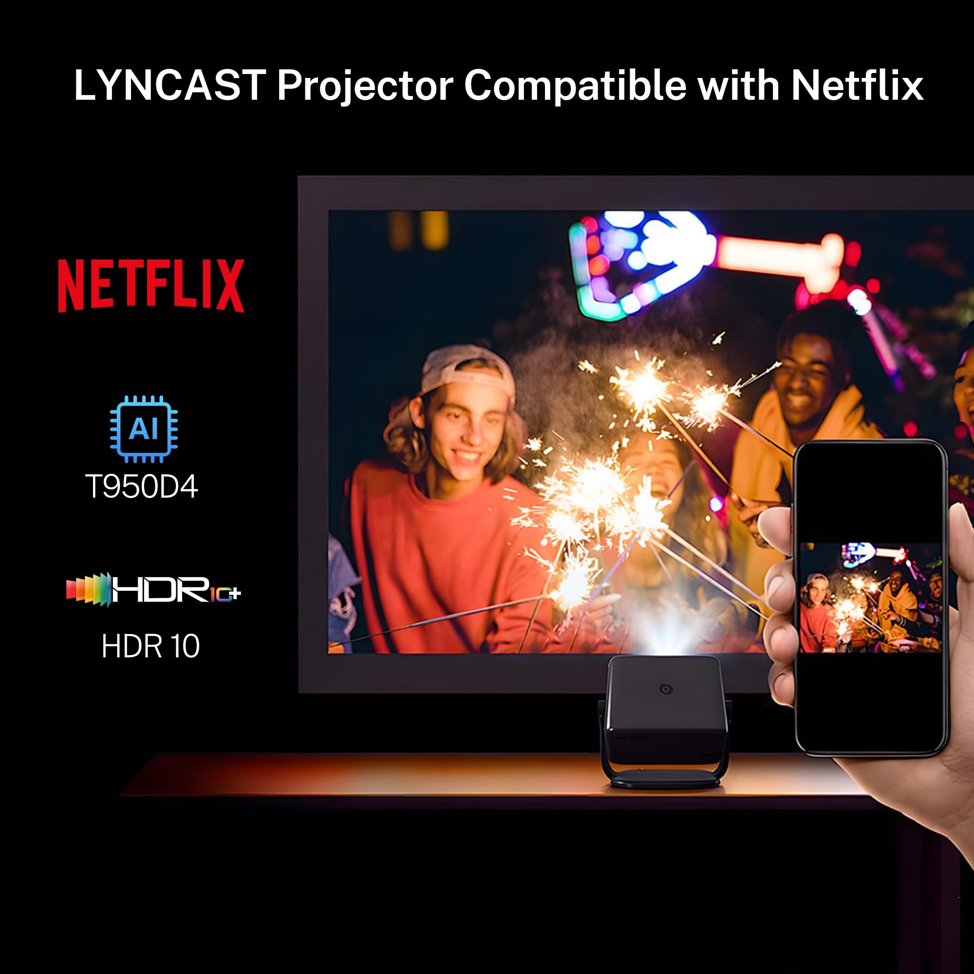 [Compatibile con Netflix e 1080P Nativo] Smart Proiettore Android 13 | 800 ANSI, Supporta 4K, Telecomando Air Mouse, Messa a Fuoco e Correzione Automatica IA, WiFi e Bluetooth, Audio Hi-Res