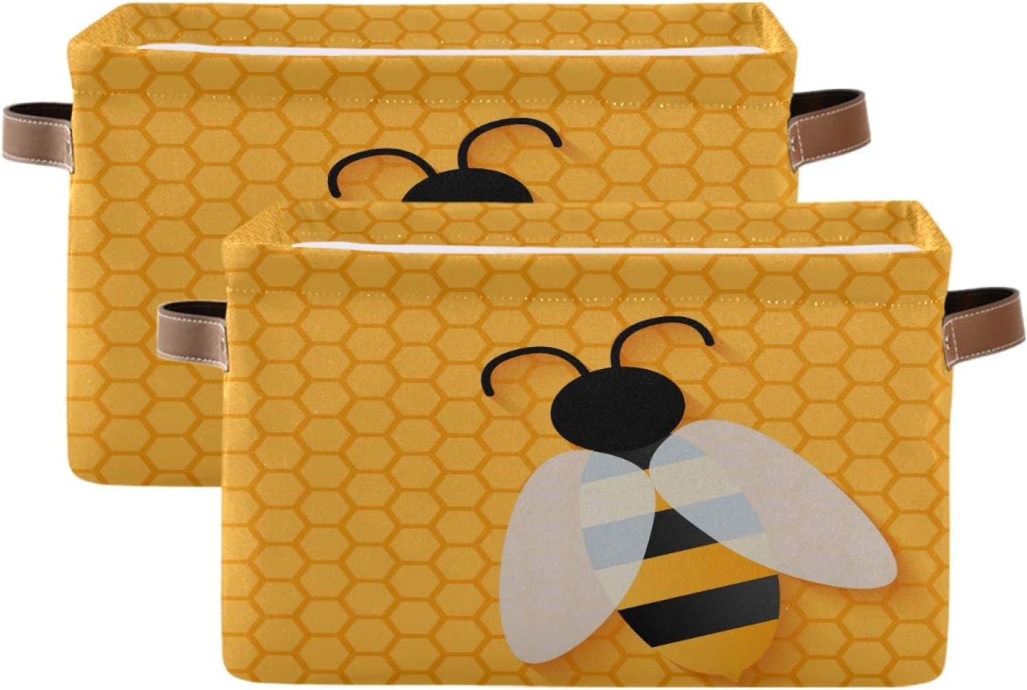 AUUXVA Storage Basket Animal Bee Honeycomb Beehive Geometric Pattern Storage Cube Box Durable Canvas Collapsible Toy Basket Organizer Bin with Handles for Shelf Closet Bedroom Home Office