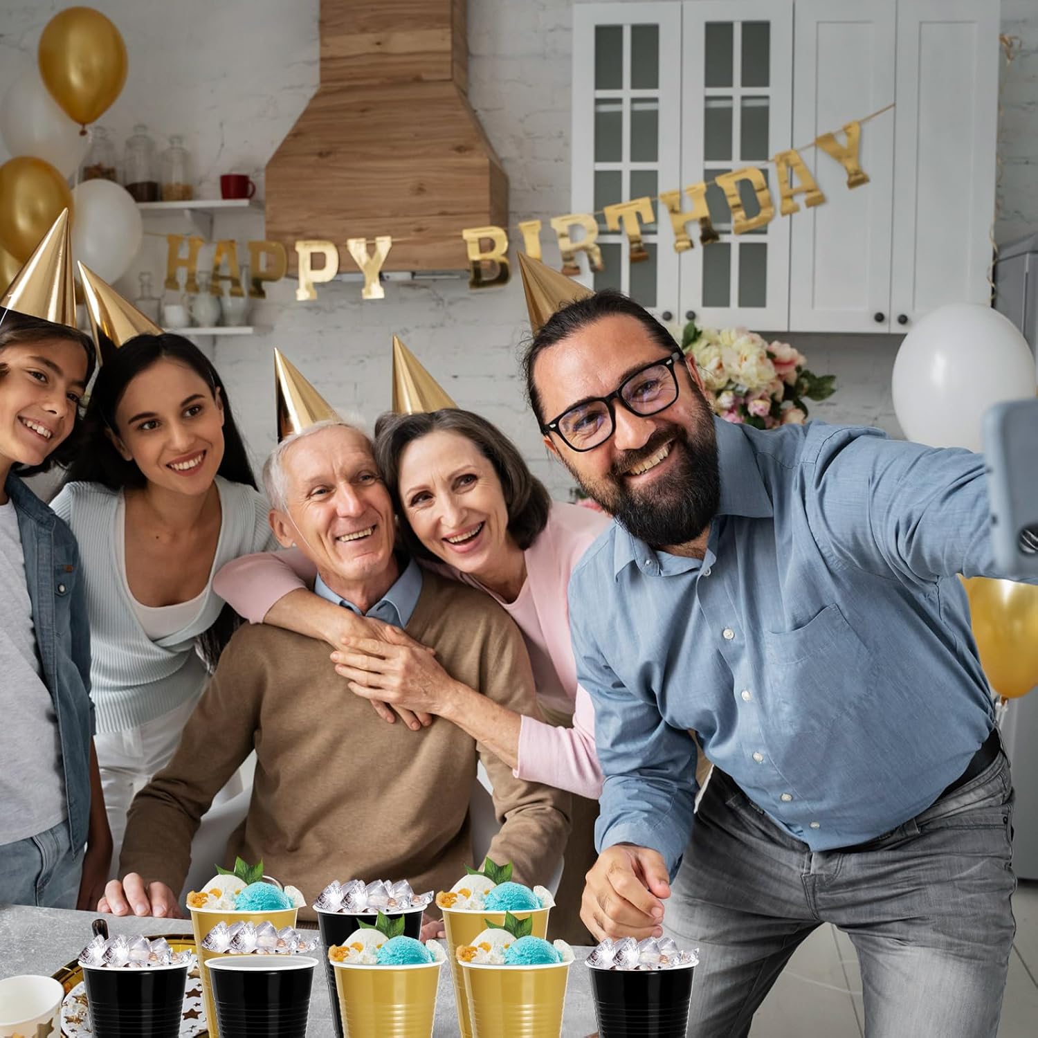 120 PCS Black and Gold Cups 12 oz black gold Plastic cups Graduation Cups Bulk for Party Graduation Wedding Birthday Family Gatherings and Festive Celebrations - Image 4