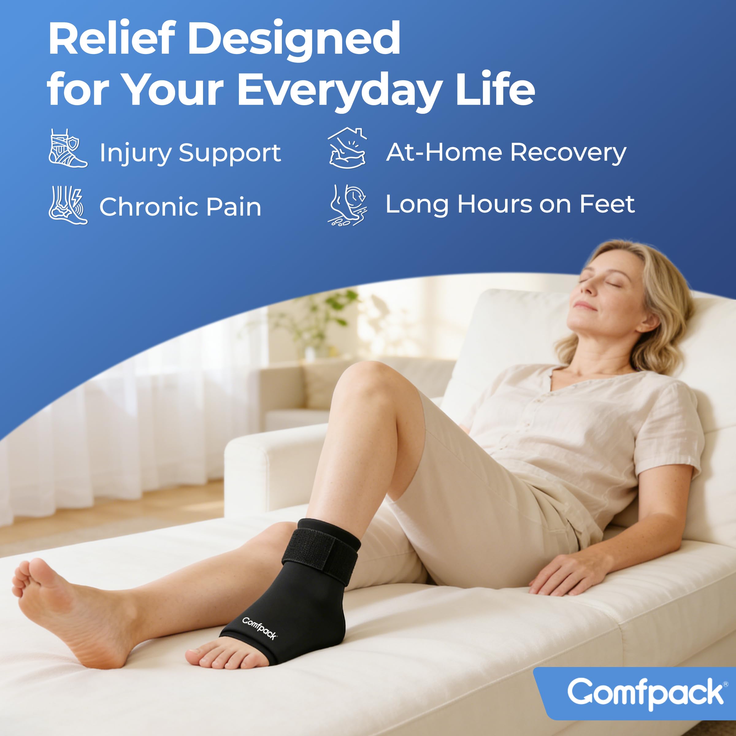 Comfpack Envoltura de hielo para el tobillo, terapia reutilizable para frío y calor | Envoltura de gel flexible para aliviar el dolor de pies de 360°, perfecta para fascitis plantar y esguinces.