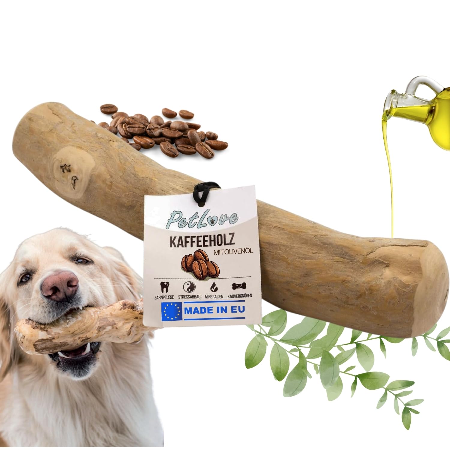 PetLove Drewno do kawy dla psów • drewno do żucia dla psa jako zabawka dla psa i pielęgnacja zębów • drewniane kości dla psa • bez kofeiny • rozmiar: XL - z oliwą z oliwek • dla dużych psów