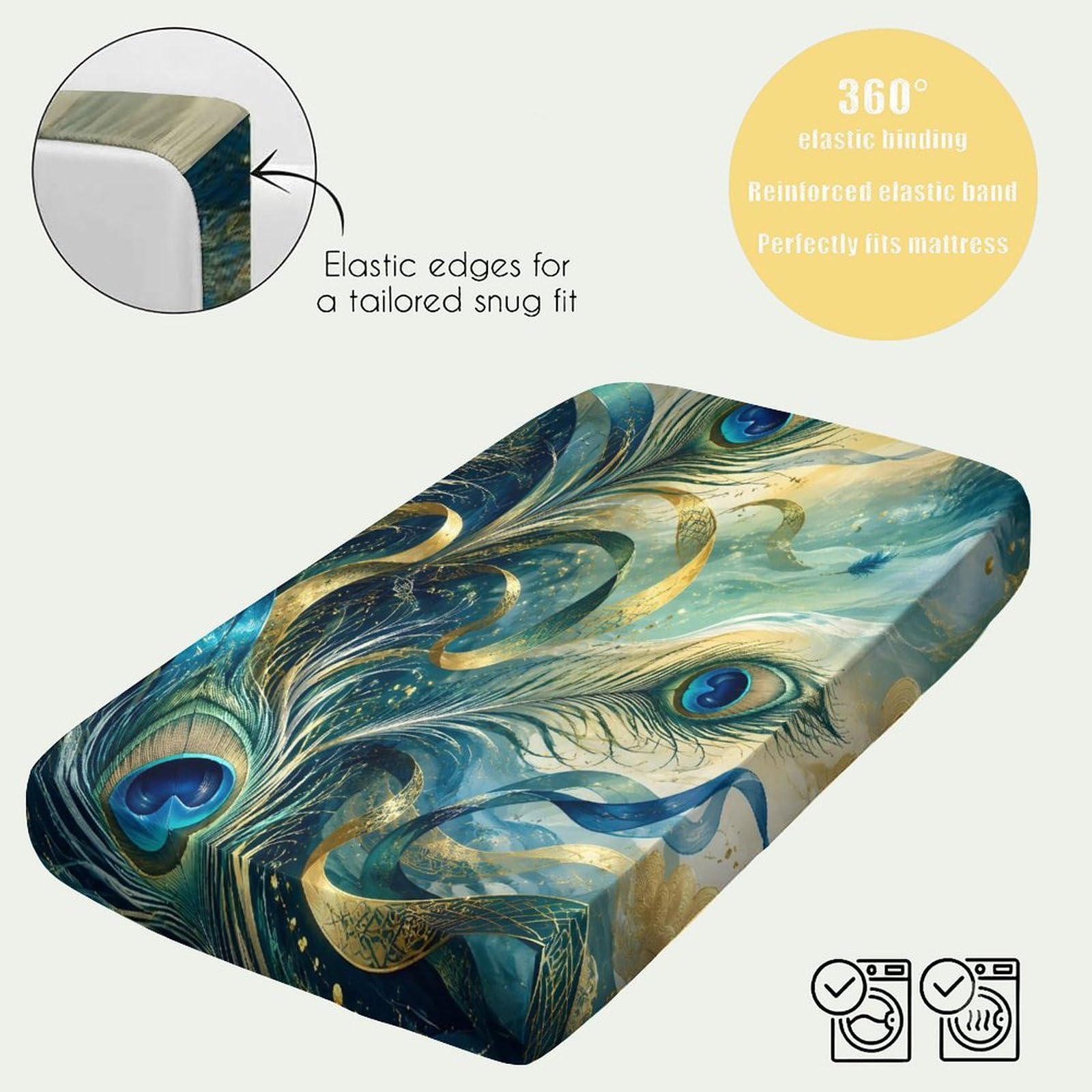 Plume Motif Drap Housse Impression 3D Microfibre Hypoallergénique