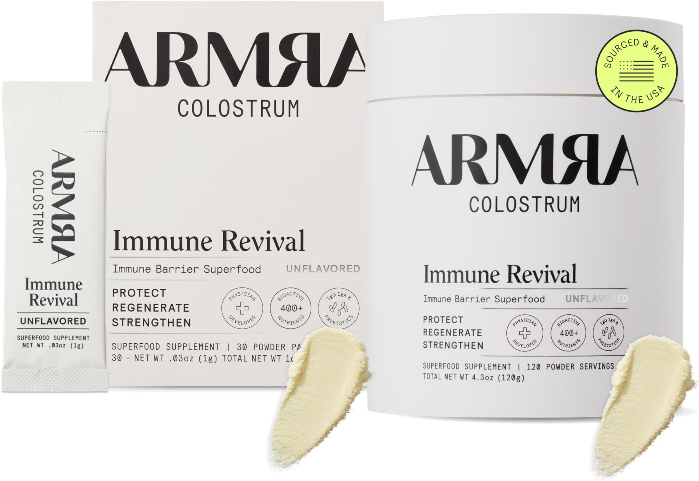 ARMRA Colostrum™ Premium Powder, Grass Fed, Gut Health Bloating Immunity Skin & Hair, Contains 400+ Bioactive Nutrients, Keto, Gluten & Fat Free (Unflavored Bundle | 150 Servings)
