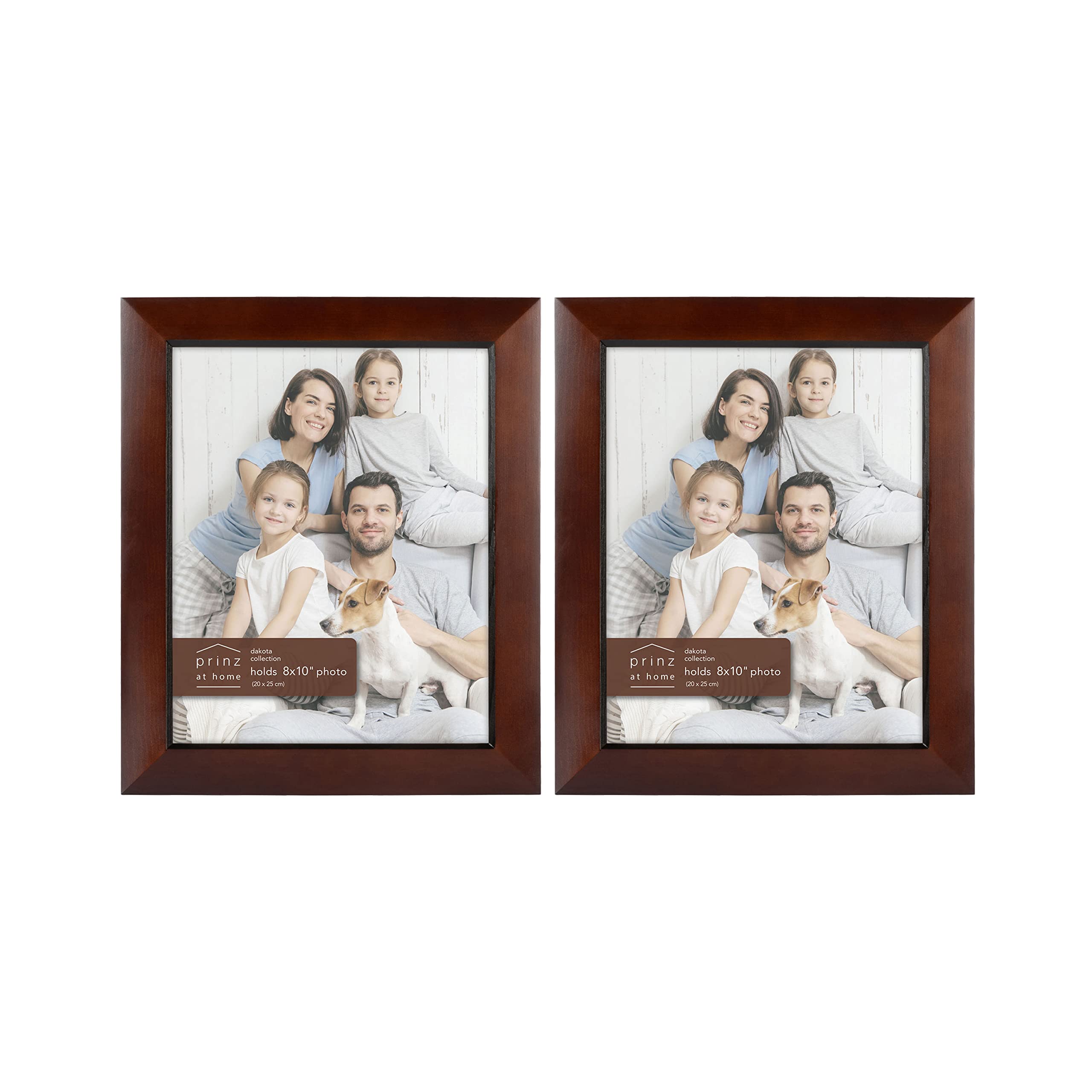 Prinz Dakota Dark Walnut Wood Picture Frame 2pc Set, Made for 8”x10” Photos, Natural Pine Wood With Walnut Finish, Wall Mount or Tabletop Display