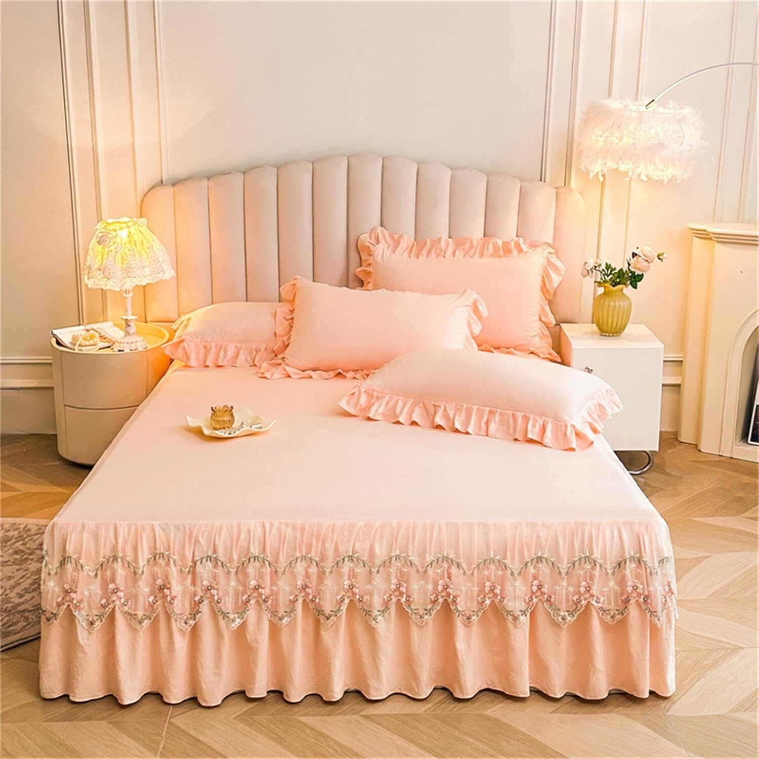 Jupe de lit double couche haut de gamme avec cantonnière