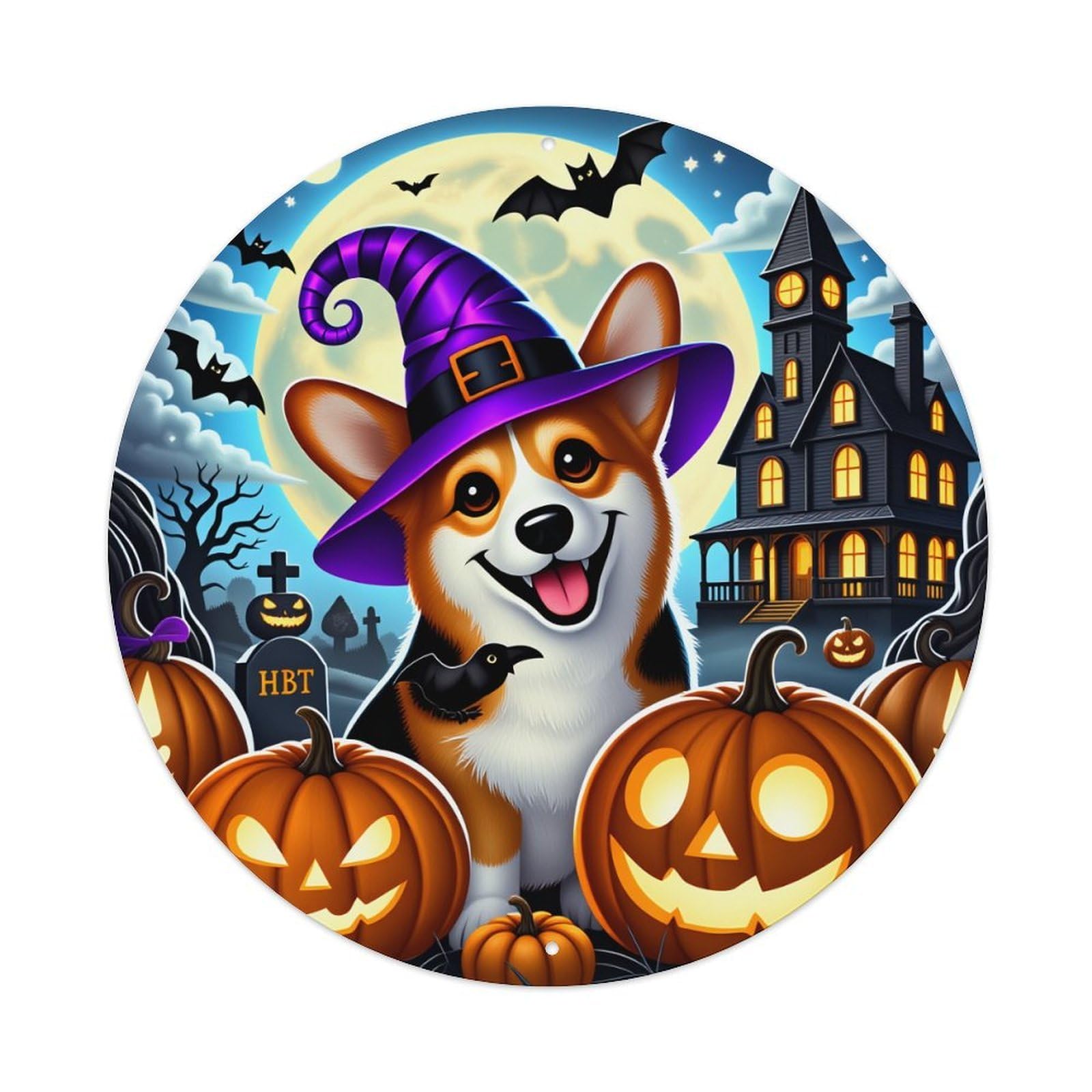 Halloween Dog Witch Pumpkins Bats Metal Tin Sign Vintage Garden Bedroom Cafe Bar Man Cave Home Wall Decor Metal Poster 8x8 inches