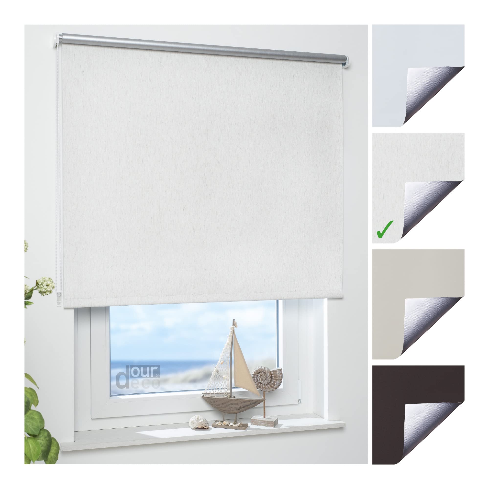 Rollo, Fenster Rollo, Kettenzug-Rollo / 182 x 180 cm (Breite x Höhe), leinen Silber/Thermo-Beschichtung, Verdunkelnd, Blickdicht/Breiten 60-200 cm/viele Farben