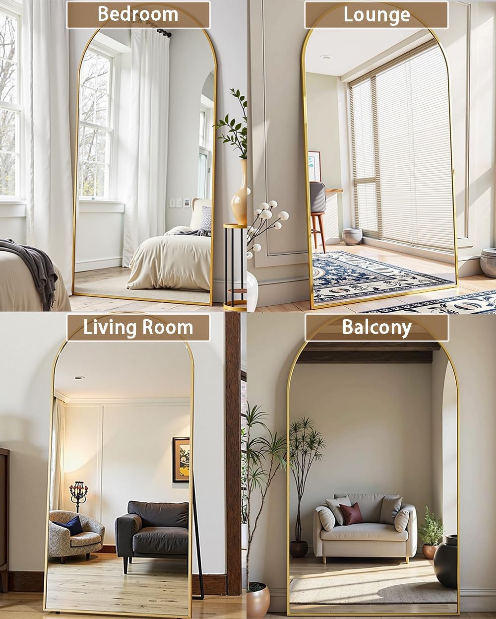 71x26 Arched Full Length Mirror, Gold Aluminum Frame