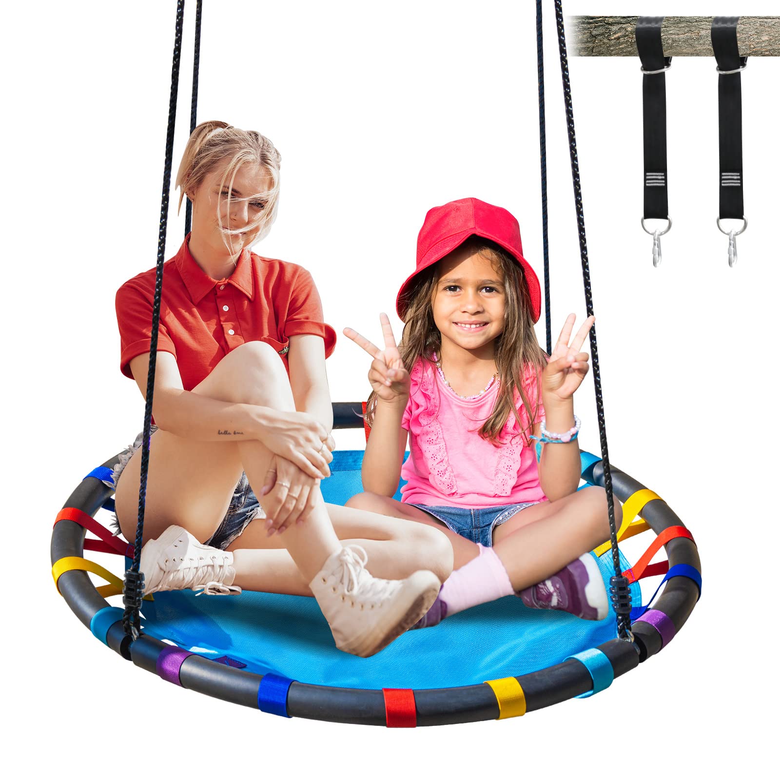 40 Inch Saucer Tree Swing is Made of Tesla,Waterproof,Ultraviolet-Proof,with 2 Pcs Hanging Straps and Hooks,Tree Swing for Kids Outdoor | Disc Swing | Saucer Swing | Outdoor Swing for Kids(Blue)...