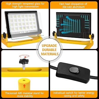 T-SUN 5400Lumen LED Work Light with Stand, 60W Floodlight [Energy Class A]