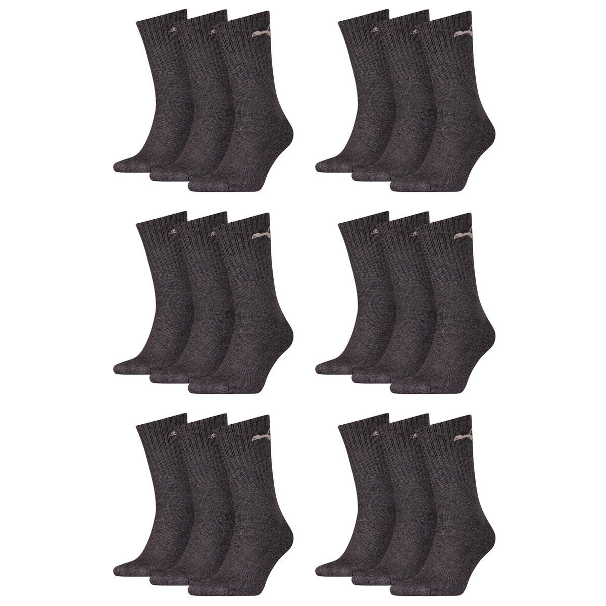 PUMA 18 Paar Sportsocken Tennis Socken Gr. 35-49 Unisex für sie und ihn, Farbe:201 - anthracite, Socken & Strümpfe:47-49