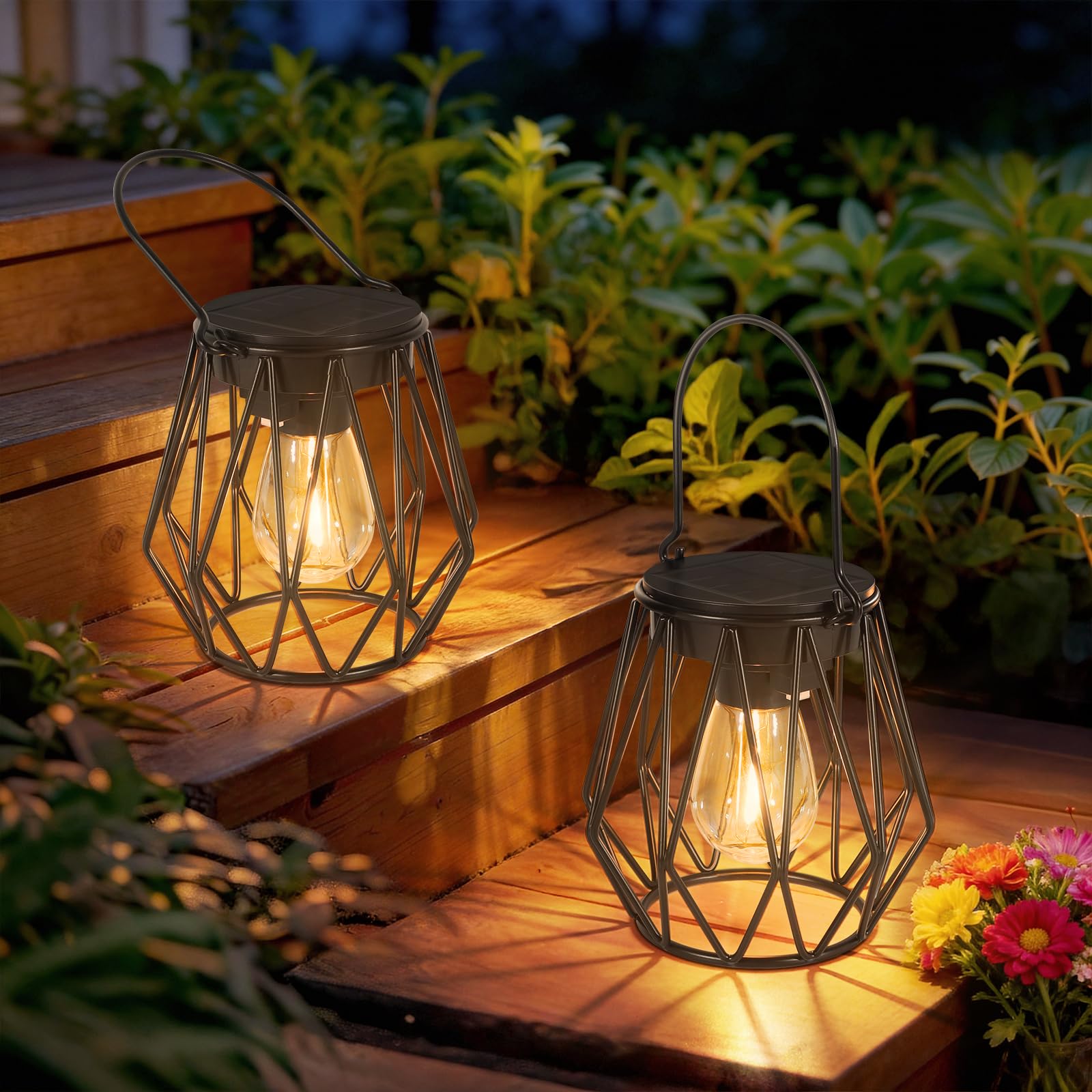 Kimjo Lampada Solare da Esterno Appendere/In Piedi, Impermeabili IP65 Lanterna Solare da Esterno, Lanterne Solari da Giardino a Forma di Diamante, Luci Solaris Decorative per Balconi Giardini Terrazze