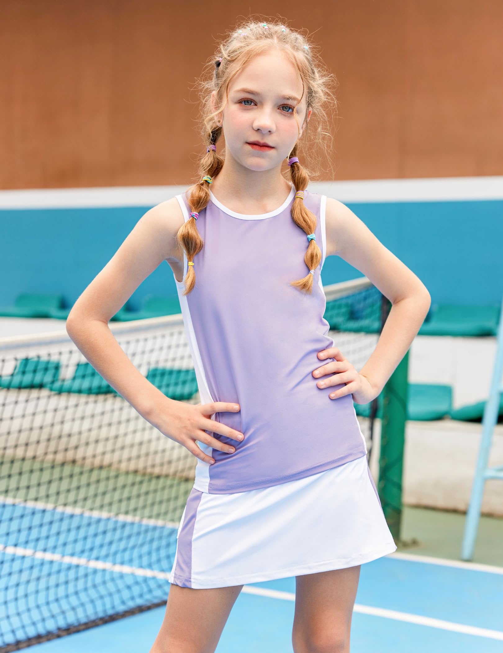 Zaclotre Conjunto de vestido de tenis y golf para niñas, sin mangas, falda deportiva con pantalones cortos