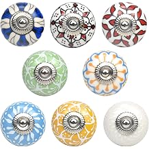 Ceramic Knobs, 8 Pcs Drawer Handle Knobs with Screws, Round Handles for Cupboards, Drawer Handle Pull, Cabinet Handles Vintage Hand Painted for Kitchen, Drawer, Door, 40mm
