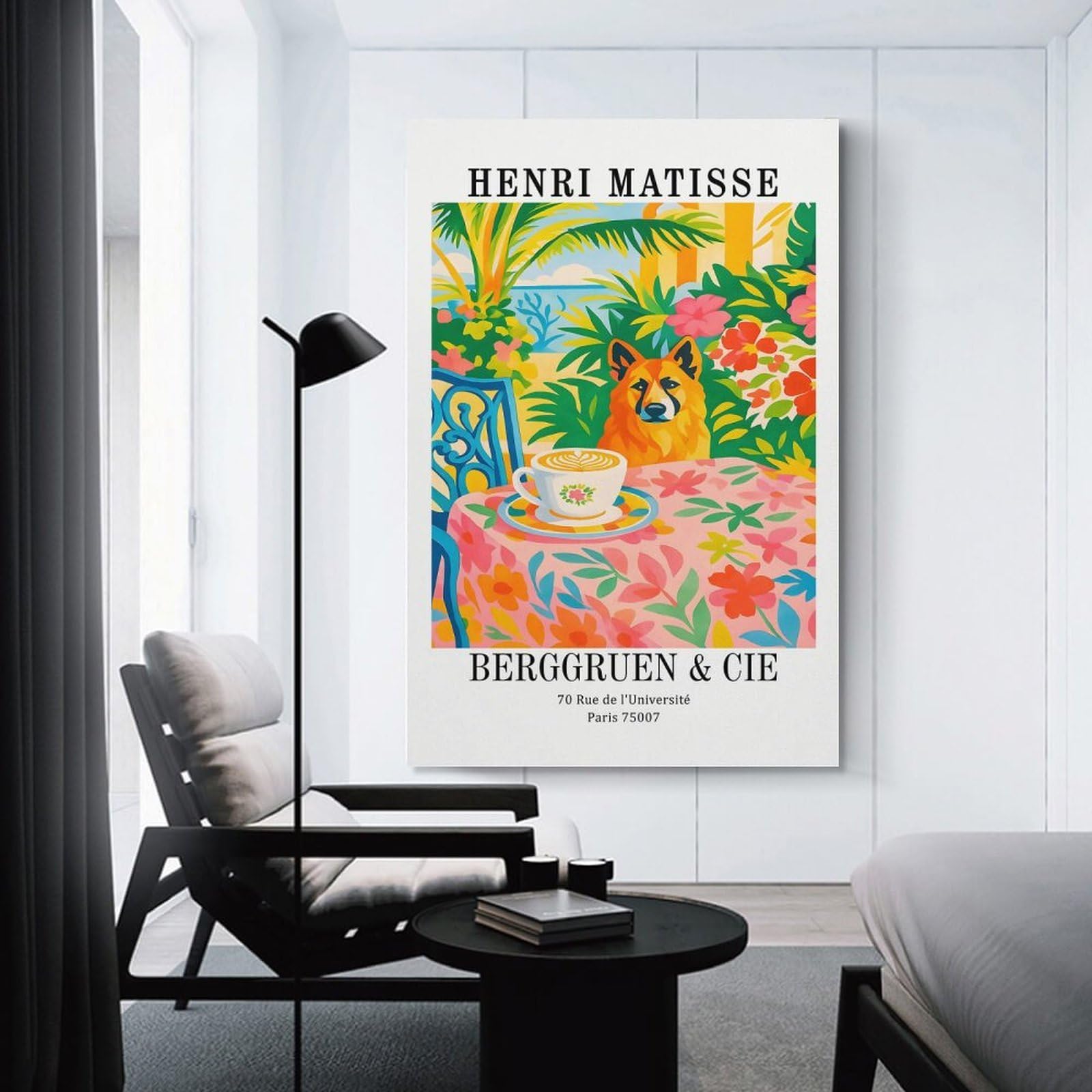 Junmoney Henri Matisse Dog And Coffee Painting Room Decor Wall Art 16x24inch(40x60cm), for Bedroom Walls, Guest Spaces Or Lounges, An Easy Wall Refresh for Bedrooms