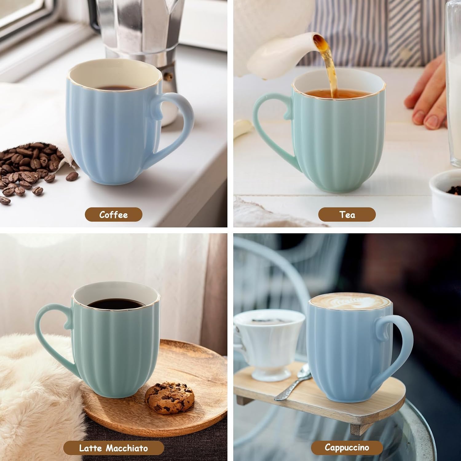 Set di 2 tazze da caffè in ceramica, 350 ml, perfette per espresso, tè, cappuccino, frullati, ideali per casa, bar e ufficio