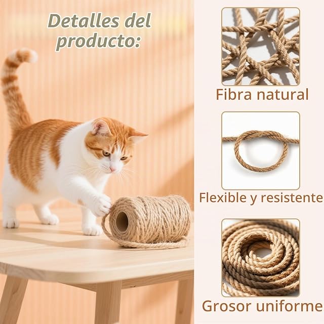 Foto 4 de 7 de Foydream 2 Piezas Cuerda Yute Gruesa, 6mm × 50m Cuerda Rascador Gatos