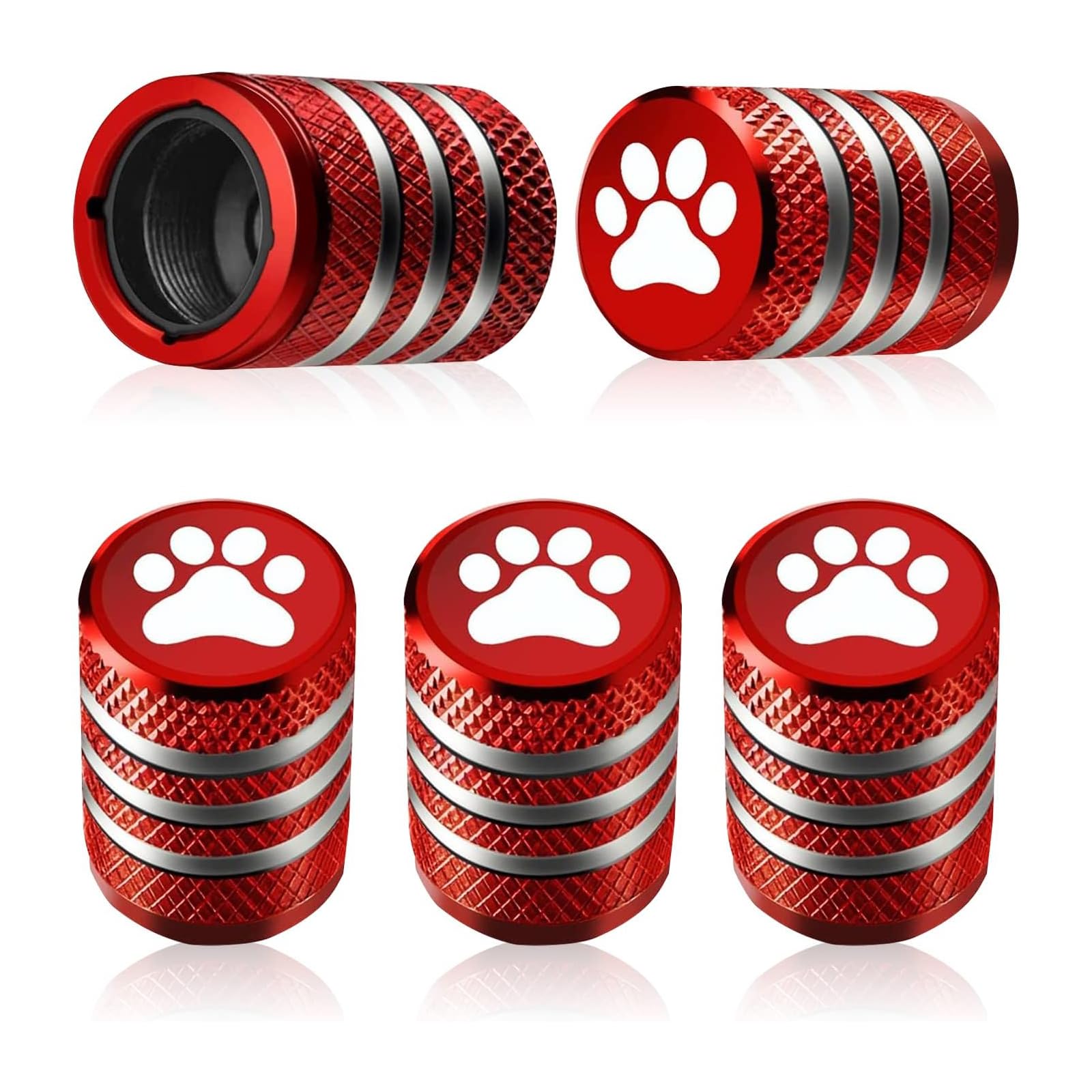 QODOLSI 5 PCS Car Tire Valve Stem Caps, Leak-Proof Tire Valve Stem Caps, for Car Motorcycle Dog Paw Tire Caps (Red)