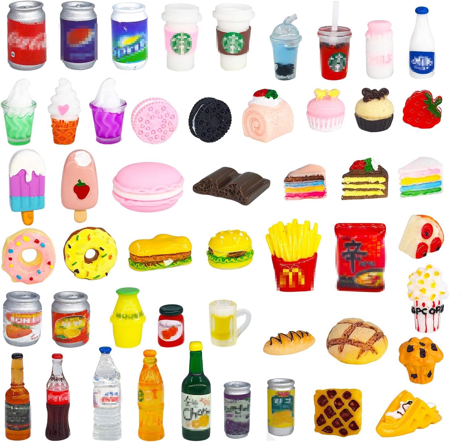 Pretend Food, Miniature Food Drink Mixed Resin Mini Pretend Foods Play, Mini Food, Miniature Food, Miniature Dolls House Food Accessories, Play Kitchen Game Party Toys(Random) 50pcs