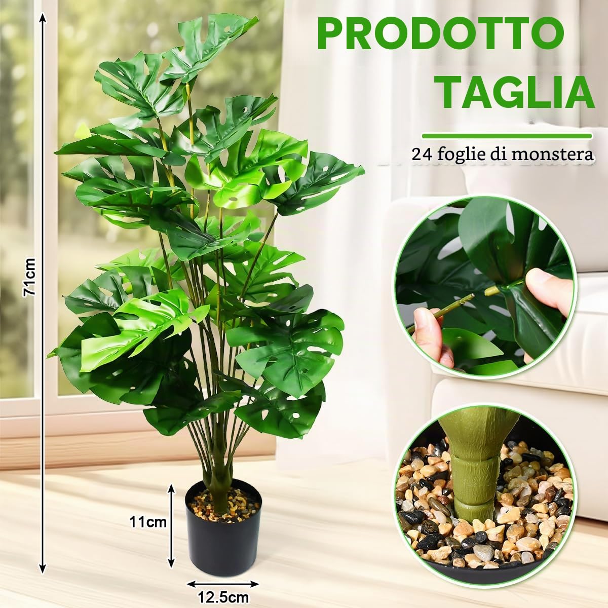 Monstera Tropic Palma Artificiali,Piante Finte da Interno 71cm,Tropicale Palma Finta con Vaso,Albero di Monstera Falso in Vaso per Casa, Ufficio, Giardino, Soggiorno