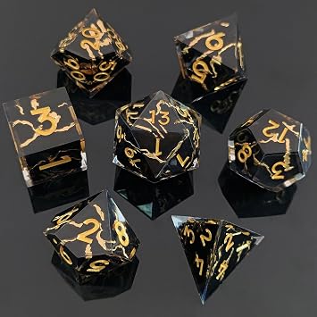ORUZA 7 PCS Polyhedral DND Dice Resin Sharp Edge Die D&D Dice Set for Dungeons and Dragons RPG MTG Table Games