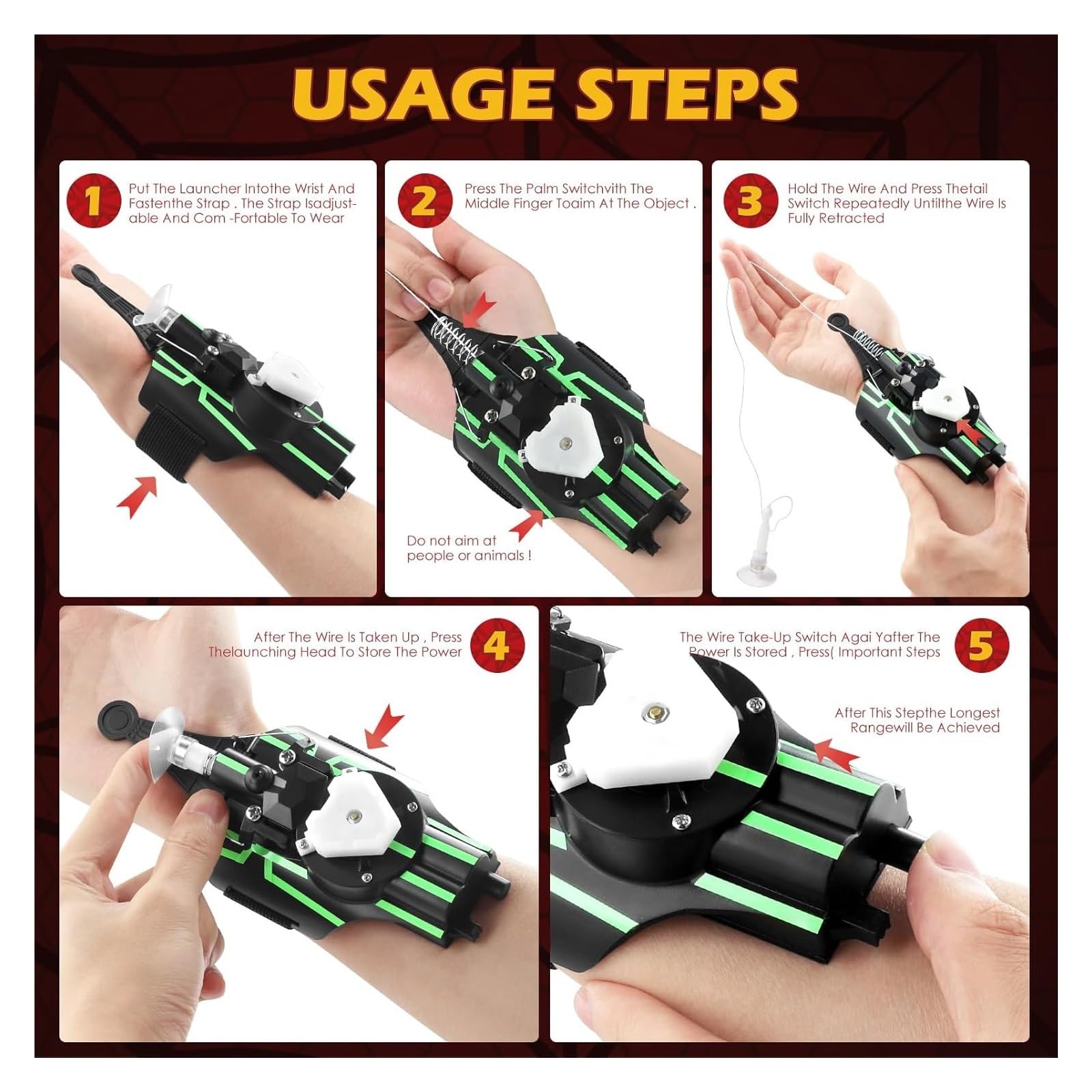 Lanciatore di ragnatele, Spara ragnatele con luce, giocattolo a corda for lanciare , giocattoli educativi divertenti for giochi di ruolo e cosplay for ragazzi ragazze