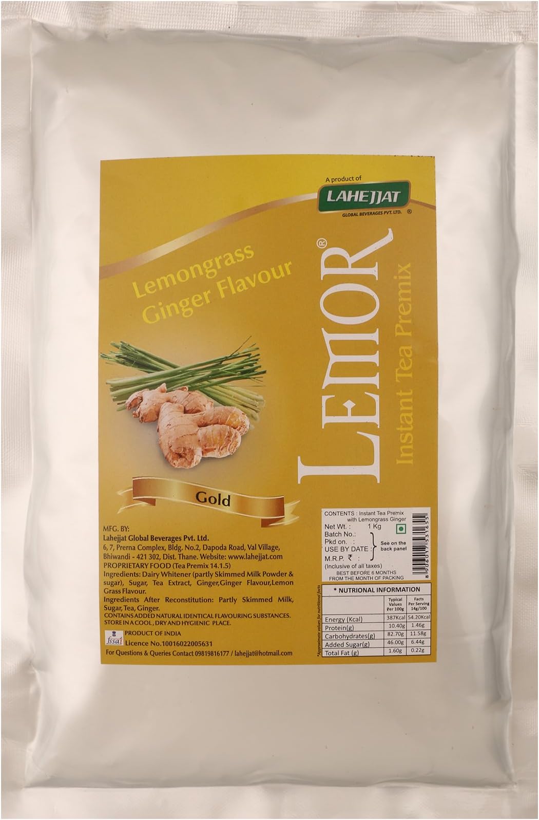 Instant Tea Premix 1 Kg | Ideal for Vending Machine | Readymade Premix Tea-Mix Just Add Hot Water | 3 in 1 Tea | (Lemongrass with Ginger, 1 Kg)