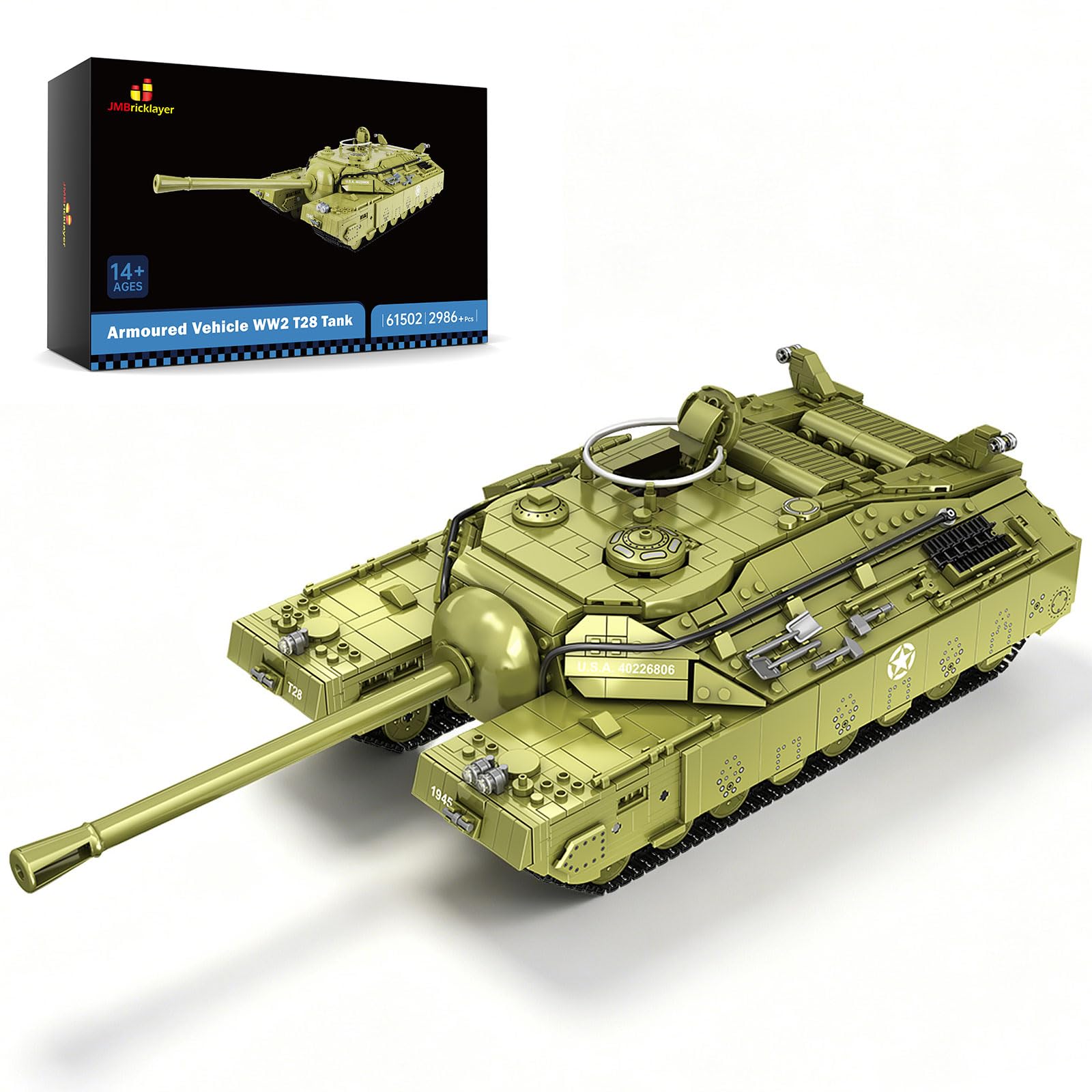 JMBricklayer Tank Building Model Set Adults, Large WW2 Military T28 Heavy Armor Battle Tank Brick Kit, Display War Vehicle Decor Construction Toy Gift for Men, History Collectors, Fans