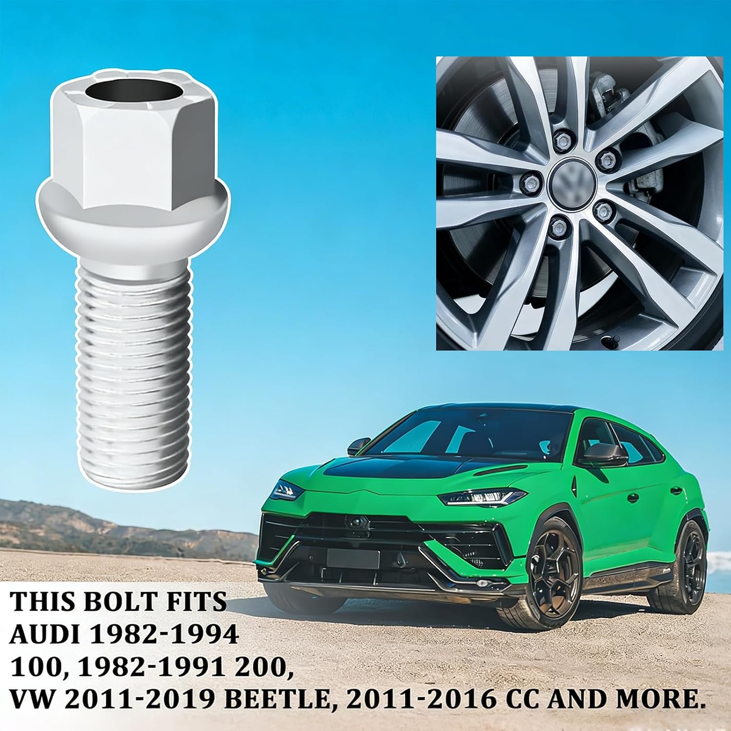 4PCS M14x1.5 Wheel Bolts, Hex Ball Seat Lug Bolts, Alloy Steel 27mm Shank Length, Hex Wheel Lug Stud, WHT001812 Replace Bolt Studs, Hub Screws with Nuts for Audi Seat Skoda VW