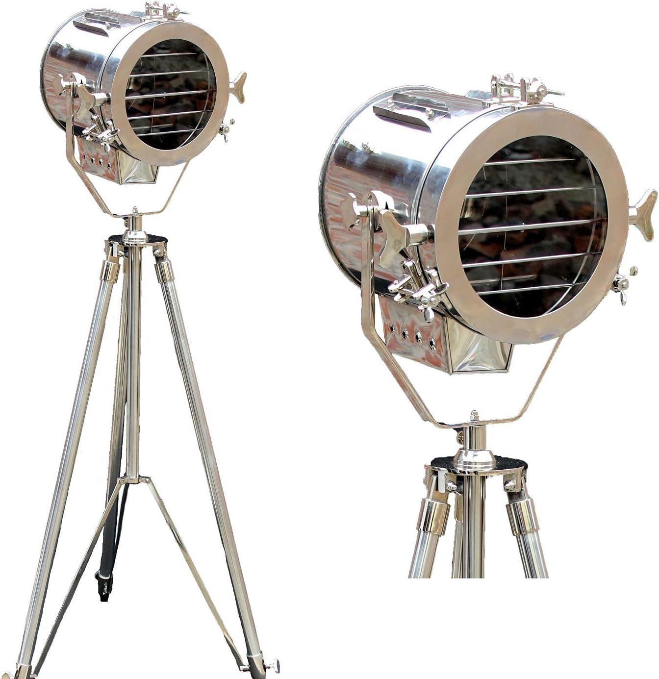 Nautical Spot Light Steel Searchlight Studio Floor Lamp Tripod Chrome & Silver Finish