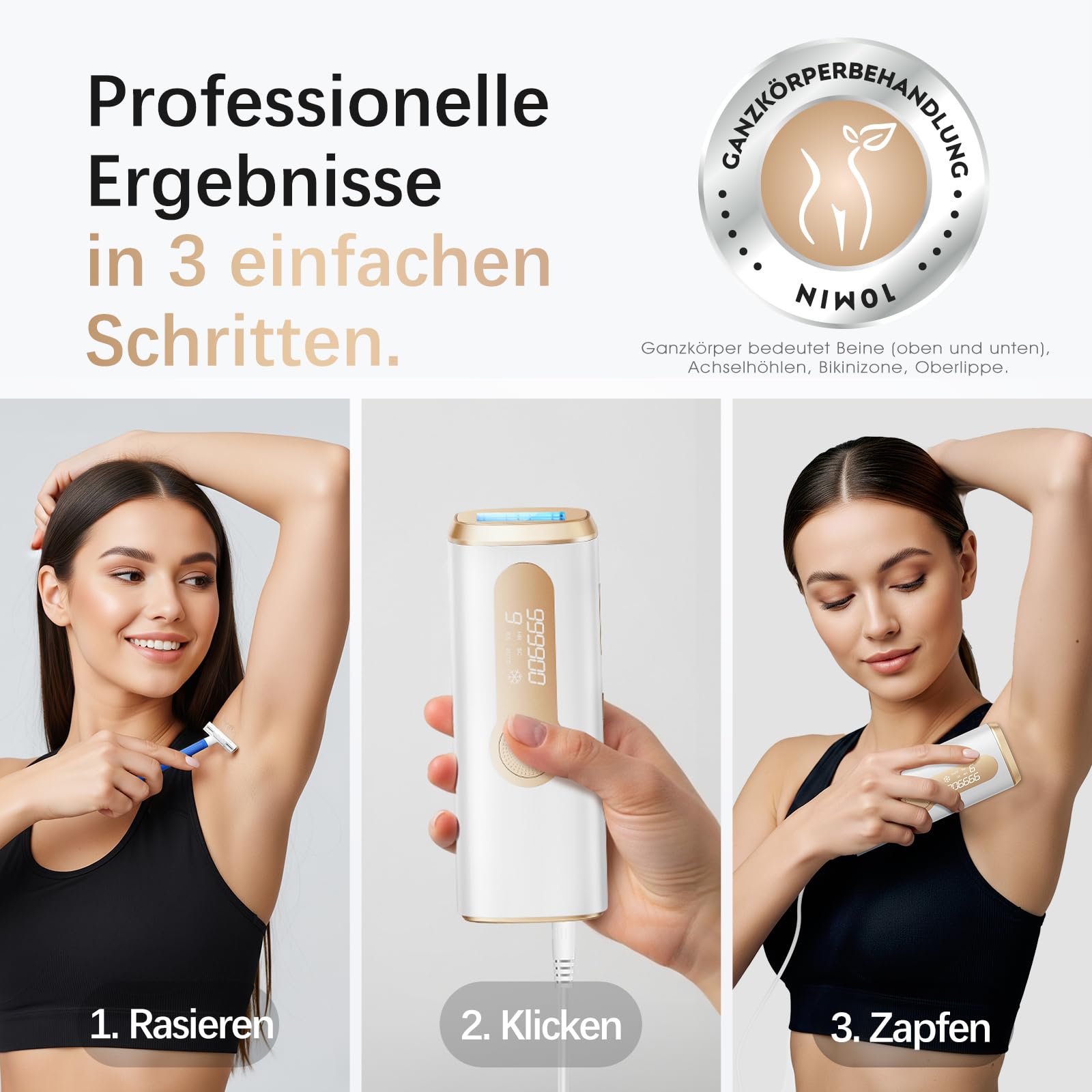 Haarlosy IPL Geräte Haarentfernung Laser für Damen und Herren – 10 °C Eiskühlkontakt zu Hause für Schmerzfreie und Langanhaltende Ergebnisse, 86% Haarreduktion in 3 Wochen für Körper, Beine, Bikini - 5