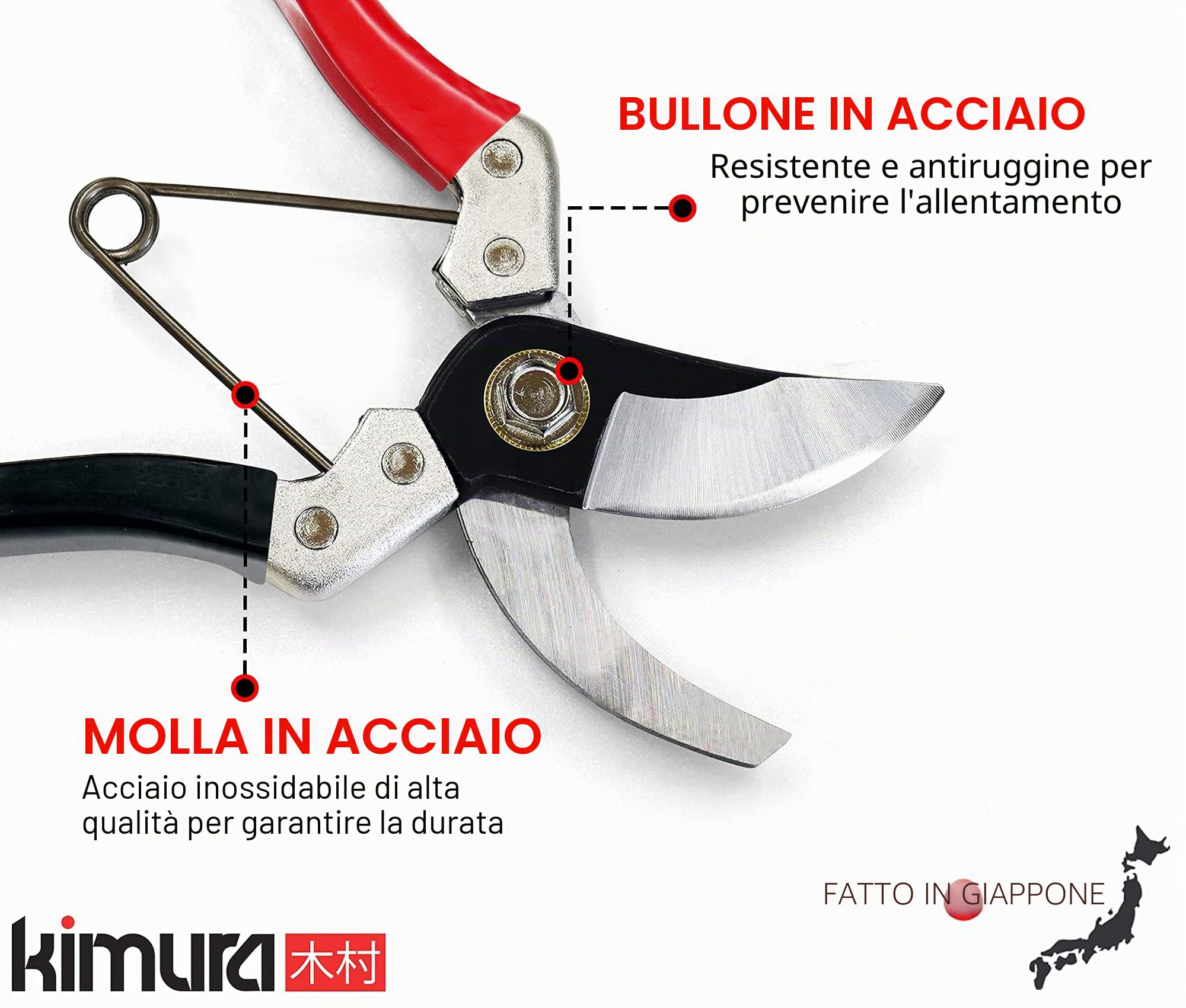 Kimura Garden Scissor Trimmer 8 pollici, [Fatto In Giappone], lama affilata in acciaio giapponese Yasugi, manici rivestiti in vinile antiscivolo, cesoie leggere, ergonomiche, bypass