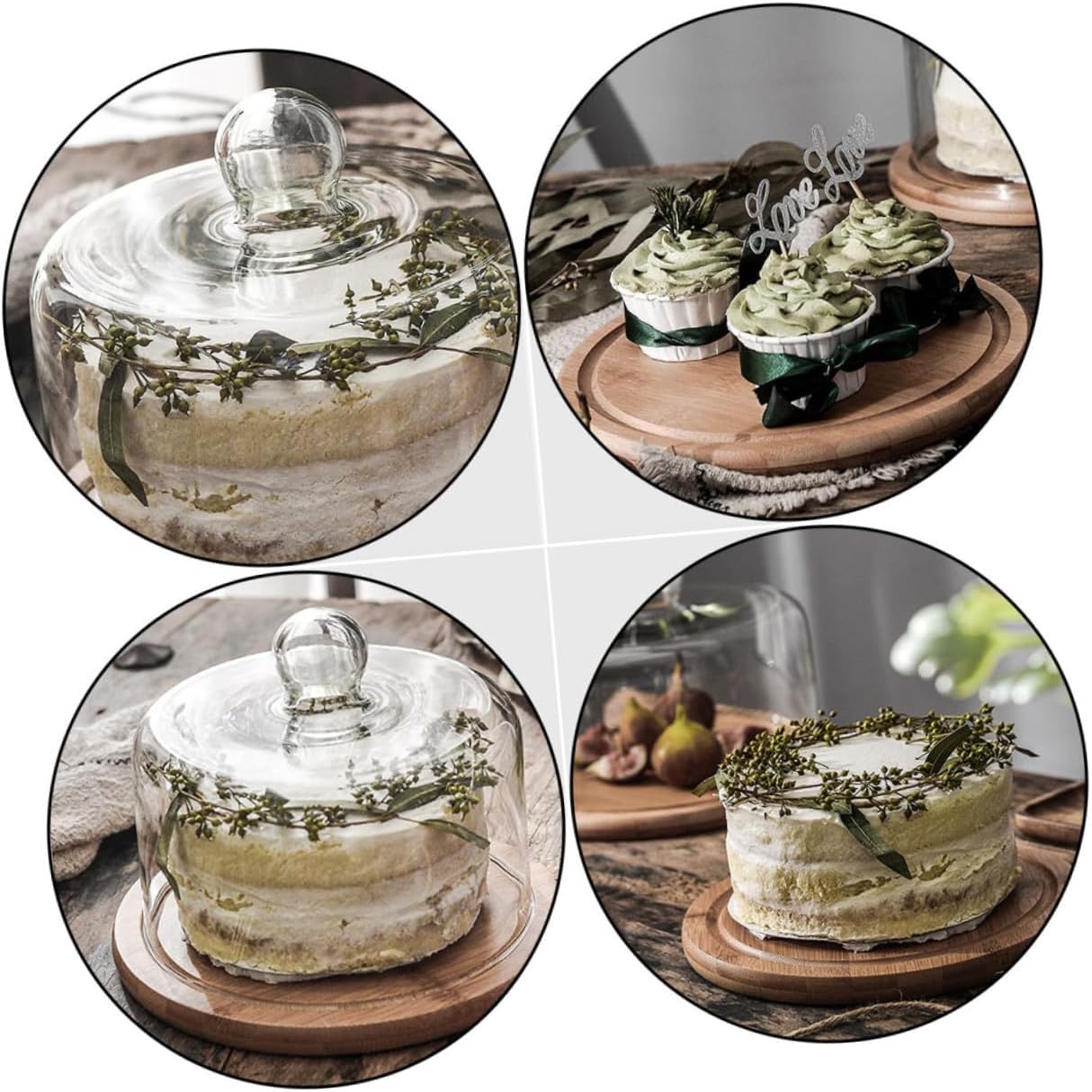 Large Glass Cake Dome with Tray, Dustproof Food Cover, Household Fresh-keeping Cake Display for Desserts and Pastries