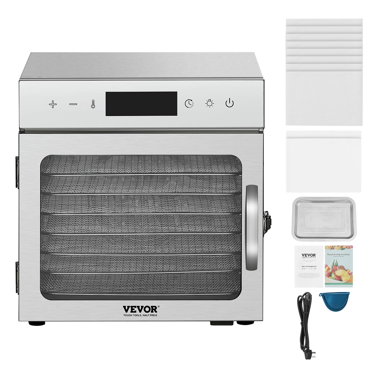 VEVOR Suszarka do żywności 8 tacek ze stali nierdzewnej, elektryczna suszarka do żywności 400 W regulowana temperatura suszonego mięsa, owoce, warzywa, zioła aromatyczne, smakołyki dla psów